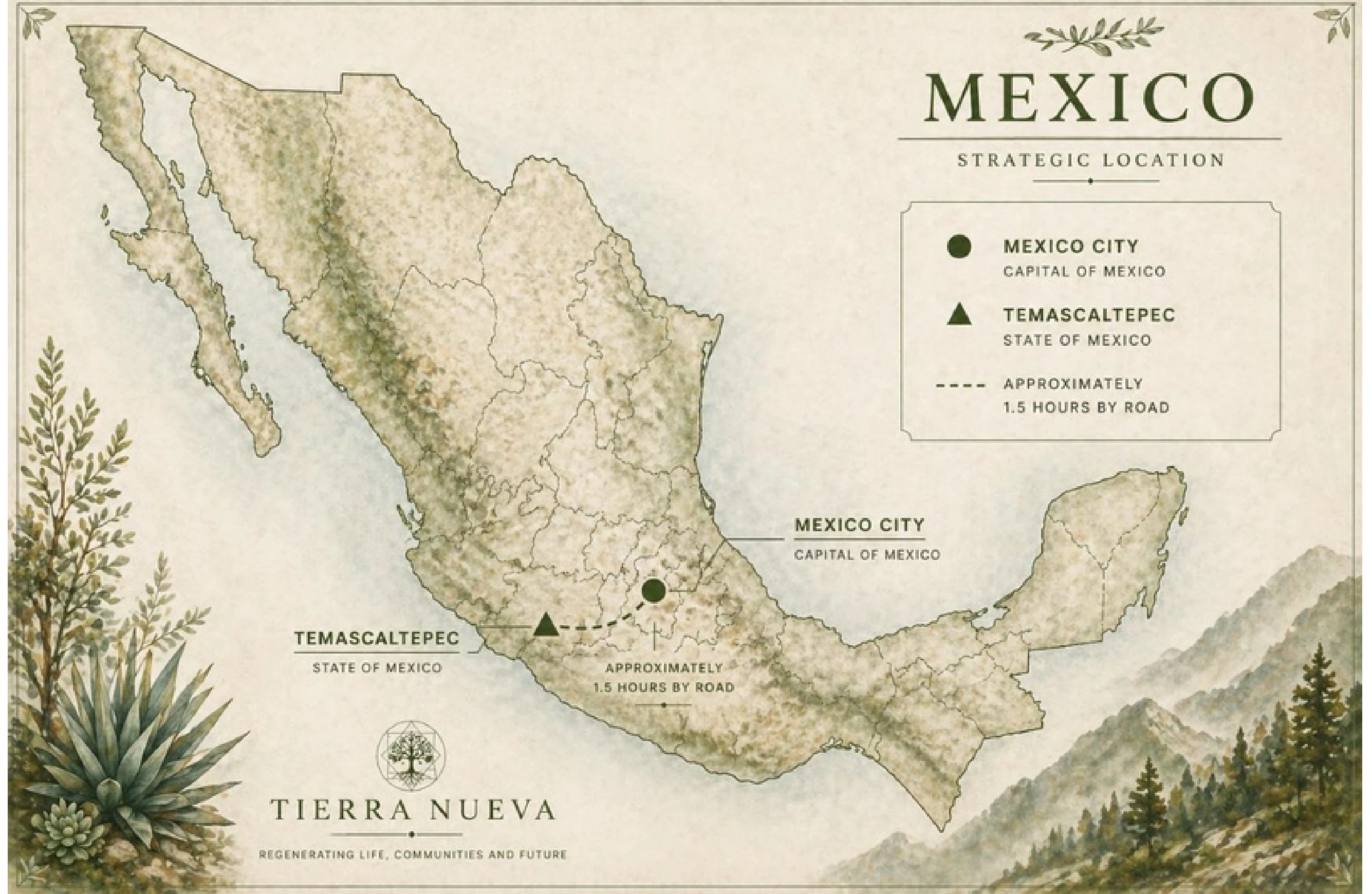 Antique map — Rancho Tierra Nueva, Temascaltepec, Mexico